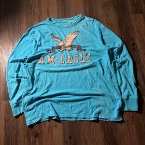 American Eagle Outfitters Mens Long Sleeve Graphic T Shirt Blue Athletic Fit XL